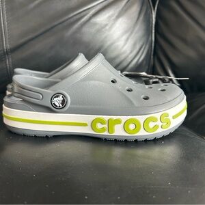CROCS Kids Classic Clog in Gray with Lime Accents